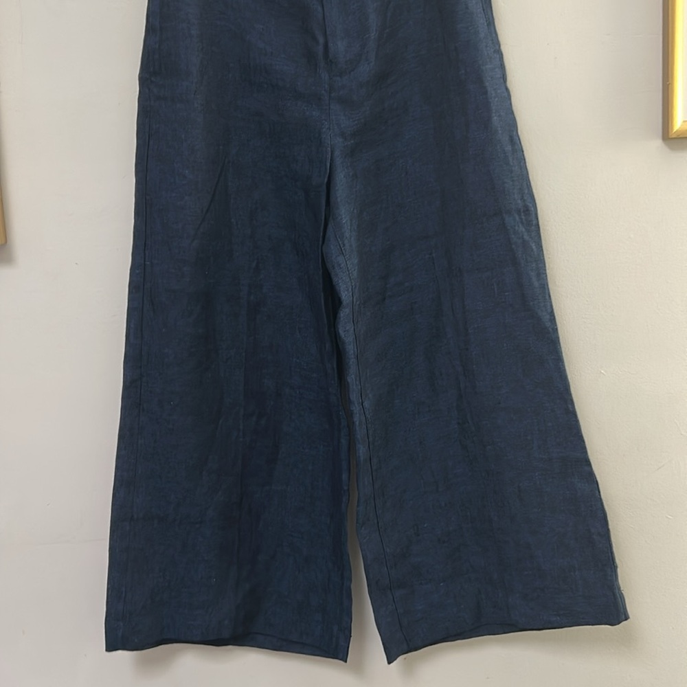 NWOT Zara Women’s 💯 Linen Dark Blue Wide Leg Pants - size XS - Picture 3 of 3